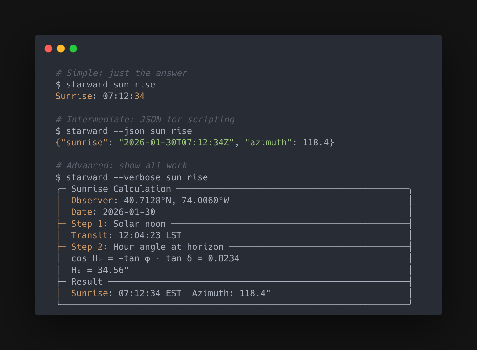 Progressive complexity from simple output to verbose calculation steps